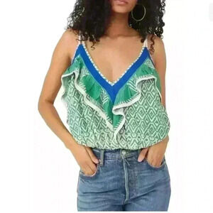 Free people green patterned strappy tank